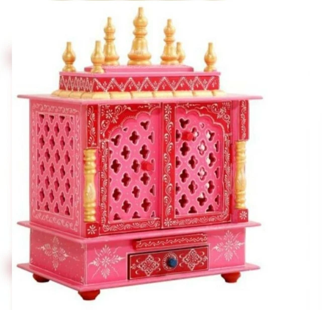 Home Mandir Hand Carved Wooden Temple Worship Mandapam Hand Painted Pooja Ghar