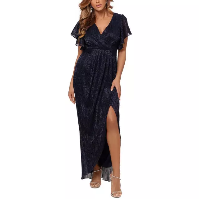 B&A by Betsy and Adam Womens Navy Metallic Evening Dress Gown 16 BHFO 0443