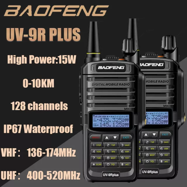 15W Baofeng Uv-9R Plus Vhf Uhf Walkie Talkie Dual Band Handheld Two Way Radio Us