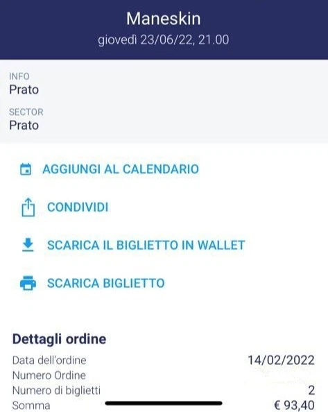 2 biglietti concerto Maneskin 23/06/30/2022 Lignano 2