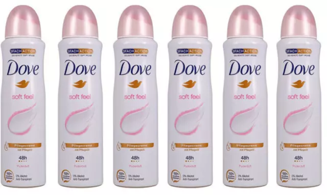 6x Dove Deodorant Spray soft feel Pflegecreme mit Pflegeöl,48h Schutz 0% Alkohol