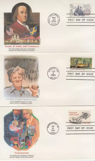 USA - Anniversaries, Events, People & Wildlife (8no Fleetwood FDC's) 1983