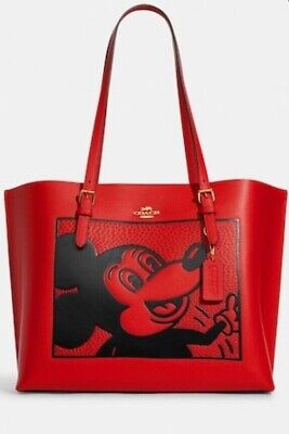 Nwt Coach Disney Mickey Mouse X Keith Haring Mollie Tote Red Leather Bag C7233