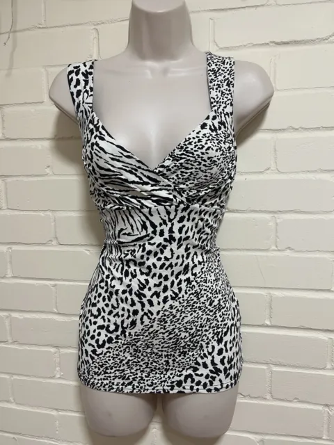 Jane norman zebra animal print black & white top, size 12-14 Y2K 90s new