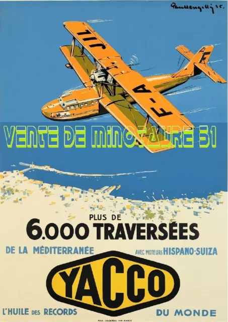 Hydravion Air France -Hispano - Suiza & huile Yacco  affiche plastifiée