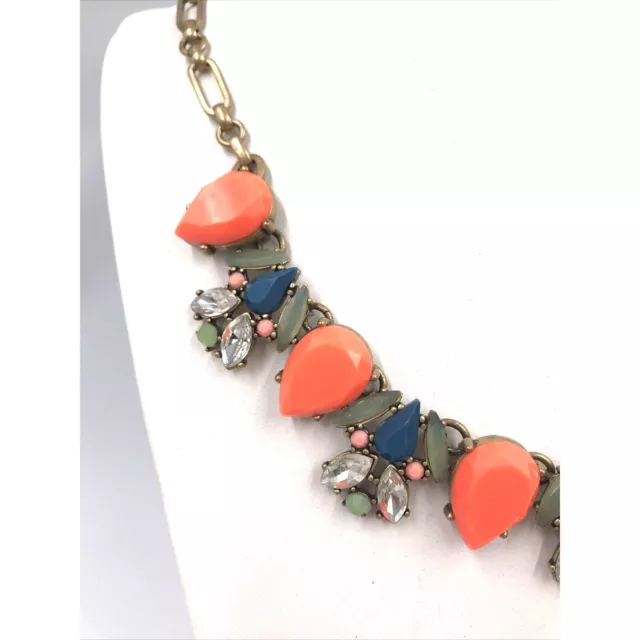 J.CREW CORAL orange CRYSTALS STATEMENT teardrops NECKLACE 18" jcrew 2