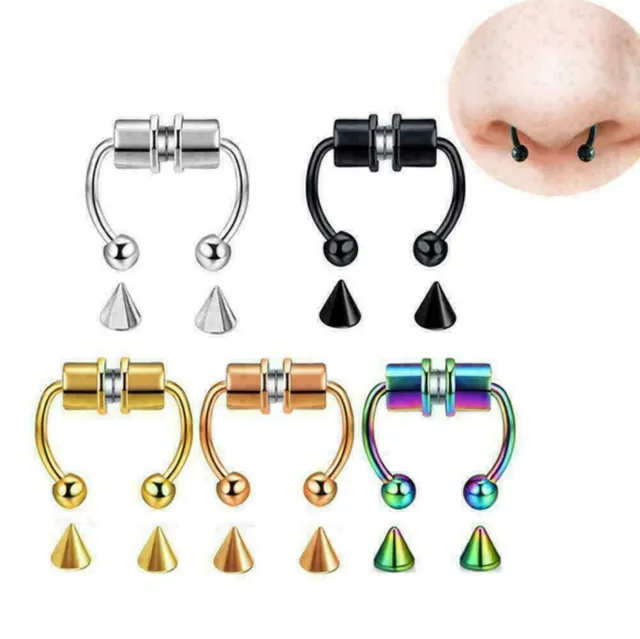 Fake Septum Nose Ring Segment Helix Tragus -Faux Clicker Non-Piercing Magnetic.