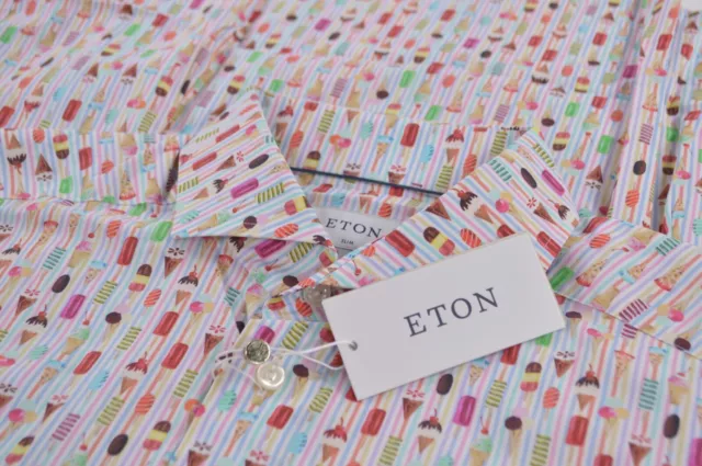 Eton NWT Dress / Sport Shirt Size 15 38 S Slim In Multicolor Ice Cream Print
