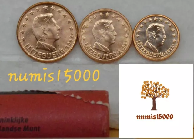 LUXEMBOURG 2002 - pièces de 1 cts + 2 Cts + 5 cents pièces neuves de rouleau UNC