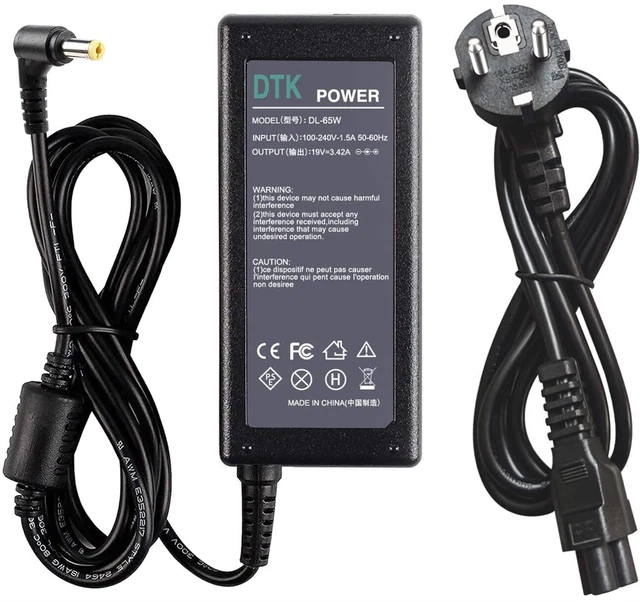 DTK Alimentatore Caricabatterie Per Portatile Acer - 19V 3.42A 65W, Connettore 5.5x1.7mm, Compatibile Con Aspire, TravelMate, Extensa