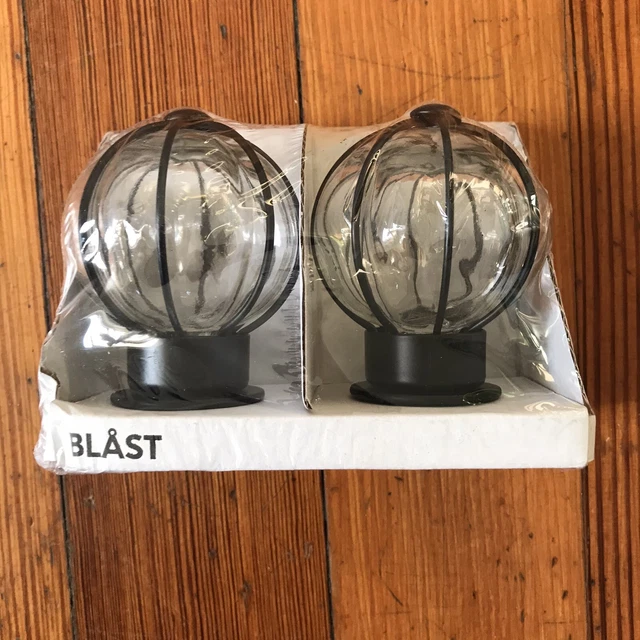Ikea Blast Glass Globe Black Steel Curtain Round Rod Finials Ends Caps 20569 NEW