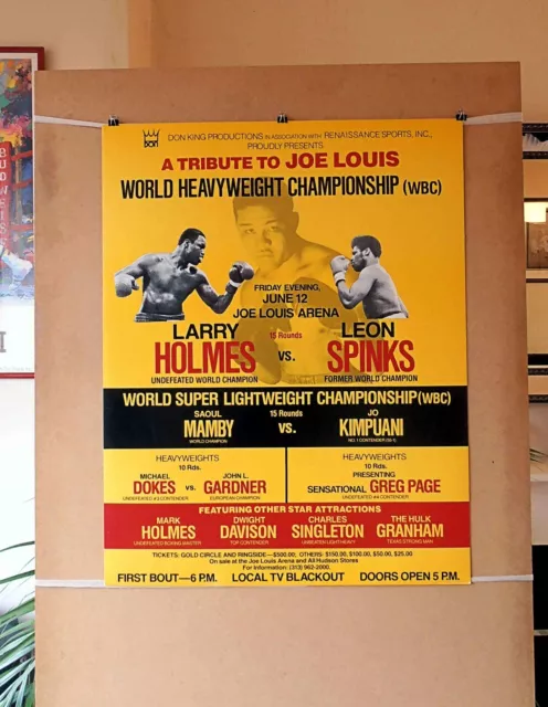 LARRY HOLMES vs. LEON SPINKS : Original Vintage Onsite Boxing Poster 10D