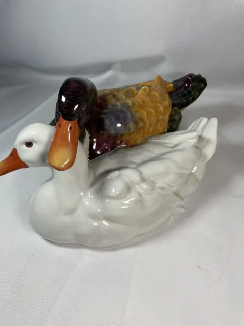 HEREND PAIR OF DUCKS NATURAL COLORATION HAND-PAINTED, 11 1/2 Inches 2