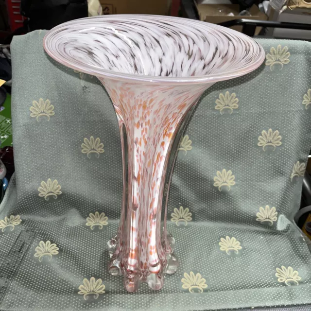 YOUNG & CONSTANTIN Modernist Hand-Blown Pink/White Glass Table Vase 16.5” 1970’s