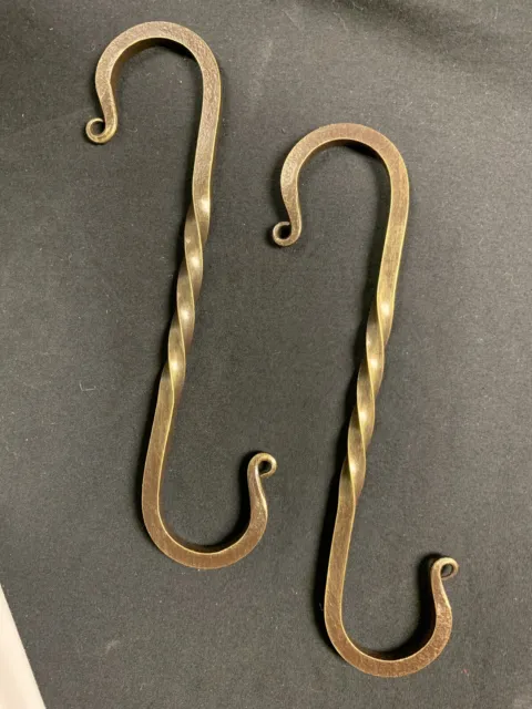 S Hooks Set of 2, 8 Inch hand forged blacksmith twisted s hook campfire pot