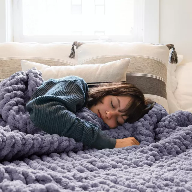 Chunky Knit Blanket Handmade Soft Throw Blanket Cozy and Warm Cable Knit