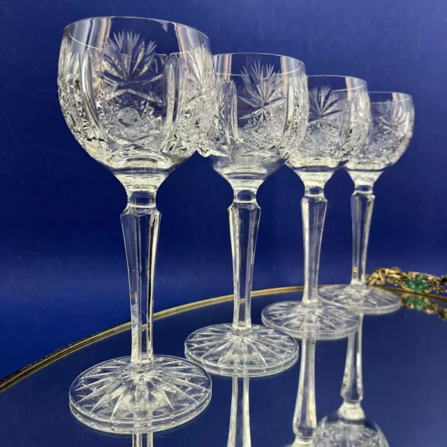 2 Only Bohemian Czech Vintage Star Cut Crystal Wine Goblets Glasses Coupe