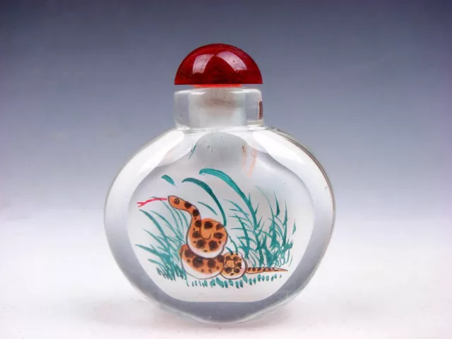 Peking Glass Inside *Zodiac Snake* Reverse Hand Painted Snuff Bottle #06042302