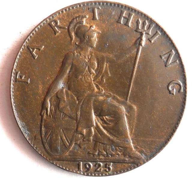 1925 GREAT BRITAIN FARTHING - Excellent Coin - FREE SHIP - Vintage Bin #25