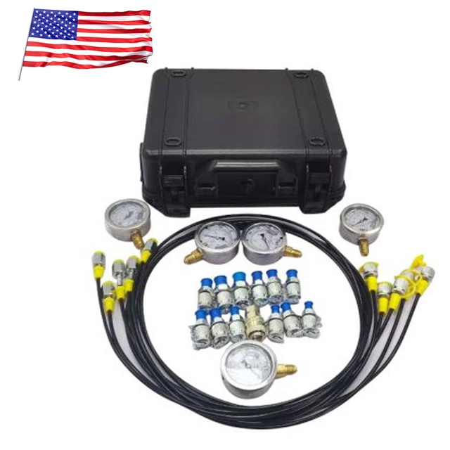 HYDRAULIC PRESSURE GAUGE Test Kit 5 Gauges 5 Hose 13 Coupling 14 Tee