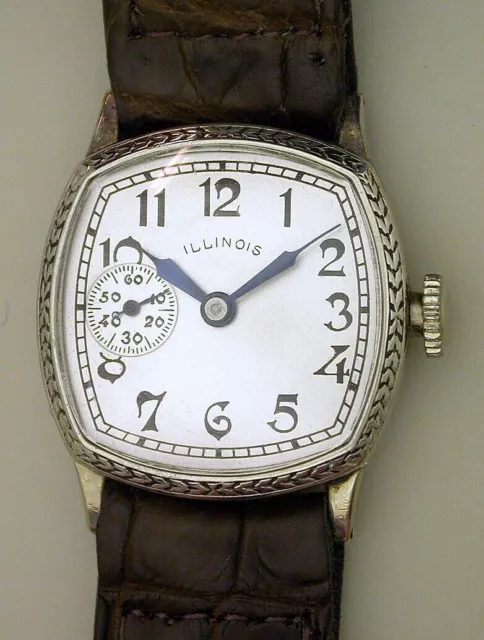 Illinois wristwatch 14k white gold filled cushion form art deco wristwatch