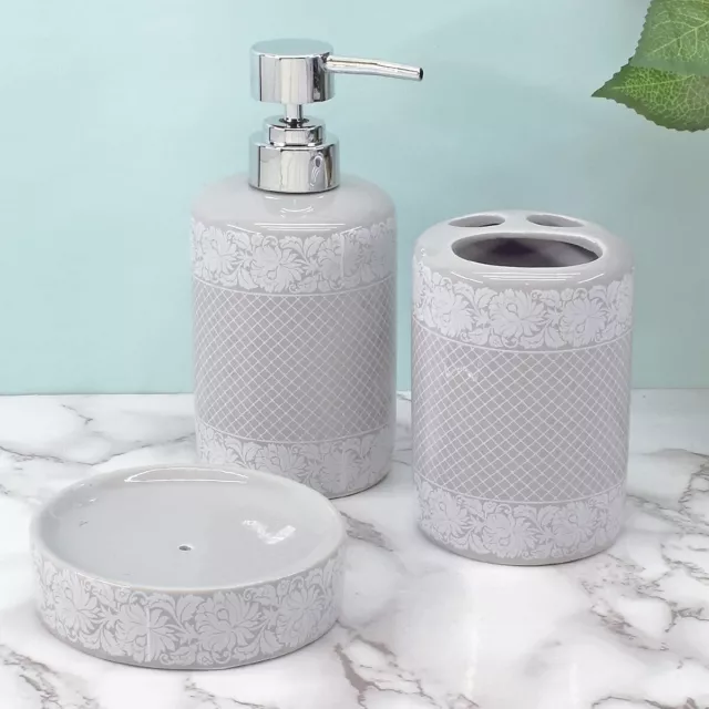 Céramique Salle de Bain Accessoires Set De 3 Bain Ensembles pour Maison Gris S19