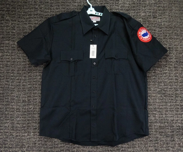 National Patrol Shirt Mens 17-17.5 Buttoned Short Sleeve AM-GARD Patch Black NWT