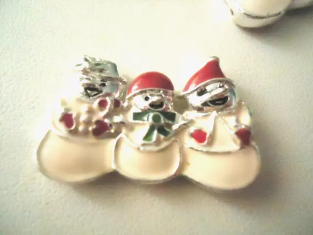 Avon Bracelet Charms Christmas Silvertone Snowmen White Enamel