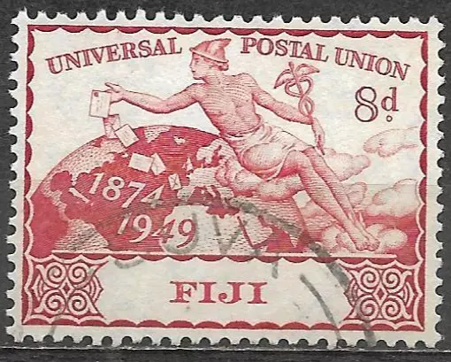 Fiji 1949 Used Stamp 75th Anniversary Universal Postal Union UPU 8d