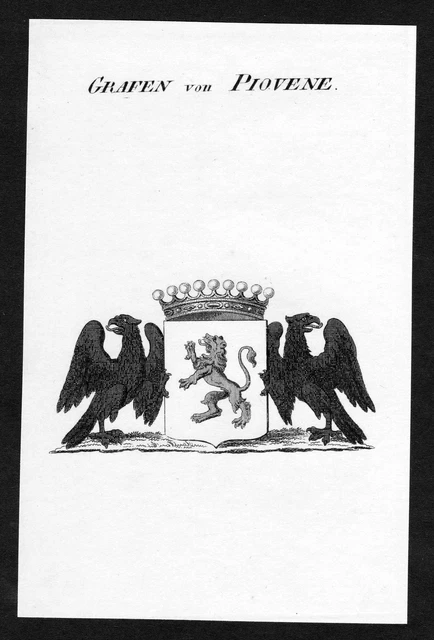 Aprox. 1820 Piovene Escudo Nobleza Abrigo De Arms Grabado Antiguo Print Heraldry