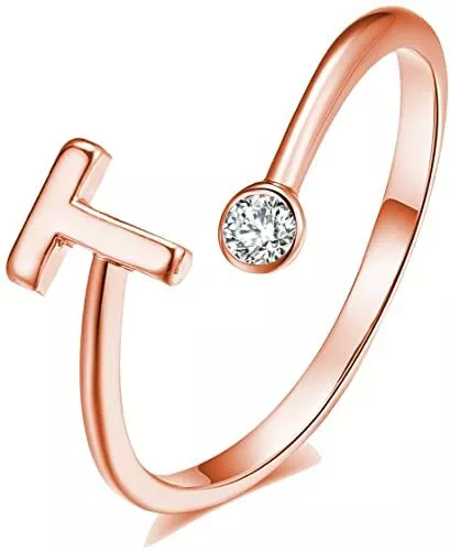 0.05Ct Coupe Ronde Zircone Lettre " T " Promesse Orteil Bague 10K Plaqué or Rose