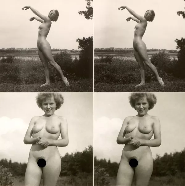 18 Akt Stereofotos unbeschwerte nackte Damen im Freien 1940 Stereoviews Lot 1