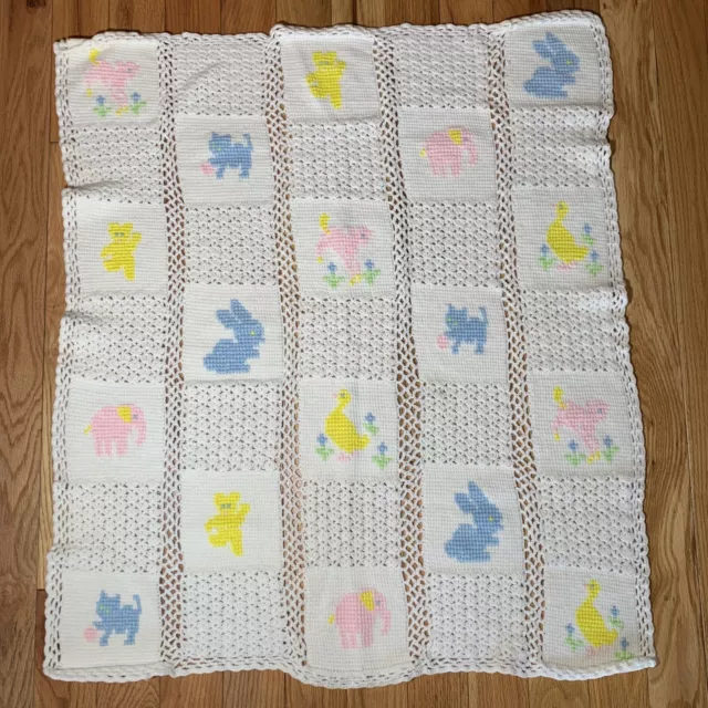 Handmade Crochet Knitted Baby Blanket Crib Nursery Grandma Squares Lovey