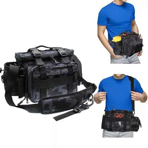 FISHING TACKLE BAG with Rod & Gear Holder, Waterproof Large Storage ...