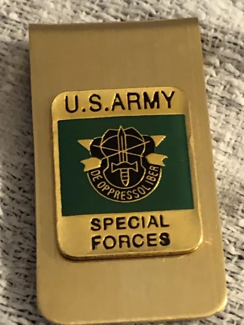 US Army Special Forces Gold Metal Money Clip “De Oppresso Liber”
