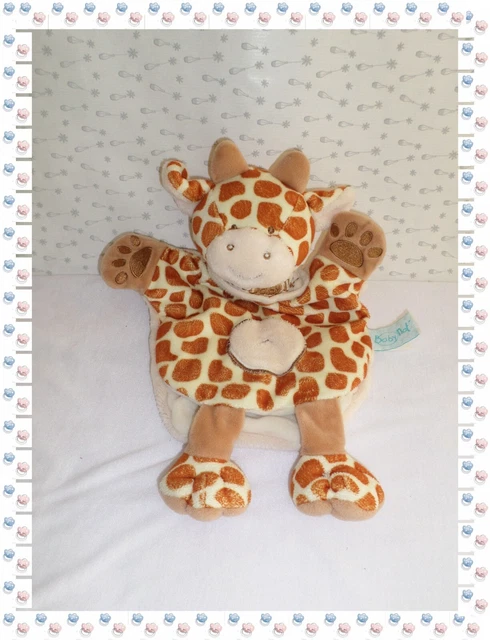 M - Doudou Plat Marionnette Girafe Marron Blanc Jaune Baby Nat Babynat
