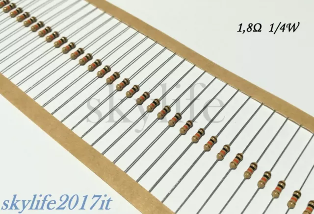 25 pz Resistenze 1,8 ohm 1/4W 5% - 25 pezzi resistenza 1,8ohm 1R8 0,25W