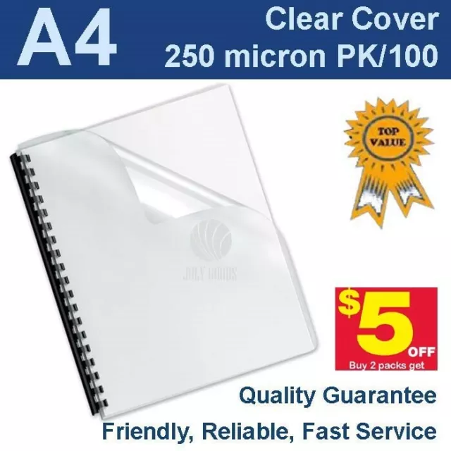 A4 Clear Binding Covers 250 Micron (PK 100) buy 2 packs get $5 off