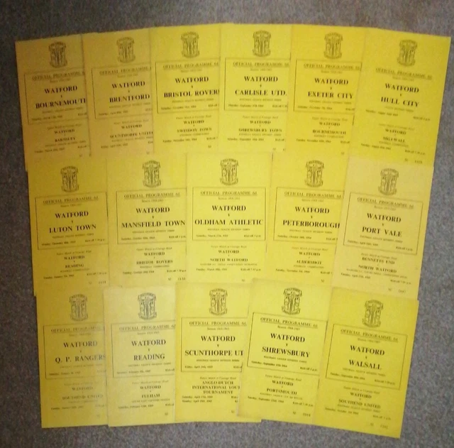 16 DIFFERENT WATFORD 1964/65 Home Programmes - Bulk 128 £10.07 ...