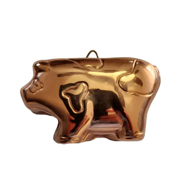 Vintage Copper Tin Lined Mold Tiny Spotted Pig Wall Hanging