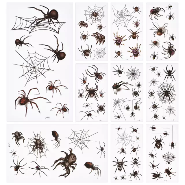 10 Packs Waterproof Temporary Tattoo Body Sticker Spider Fake Halloween Tattoo C