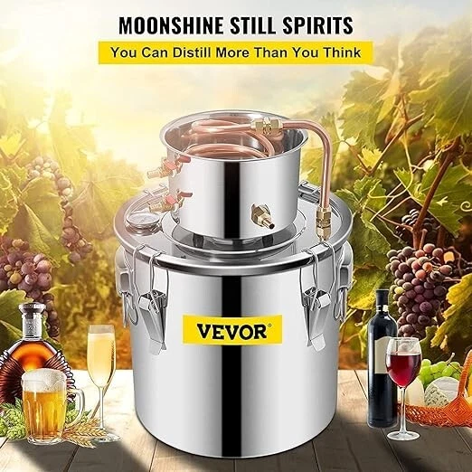 VEVOR Alcohol Distiller 8Gal 30L Water Wine Stainless Steel Red Copper Pipe