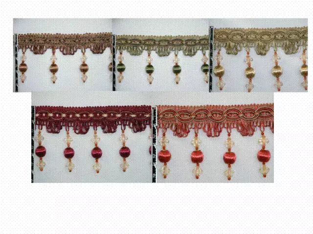 4" Beaded Tassel Fringe Trim Beige Gold Coral Brown Burgundy Green Sold By Yard