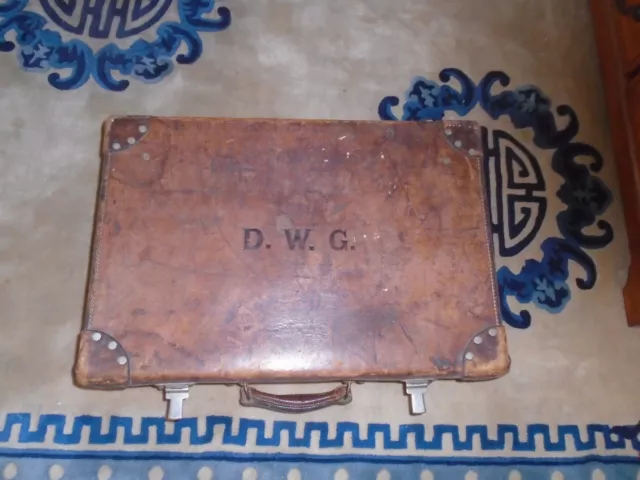 Vintage Antique Steamer  Hard Case Leather Suitcase/Luggage