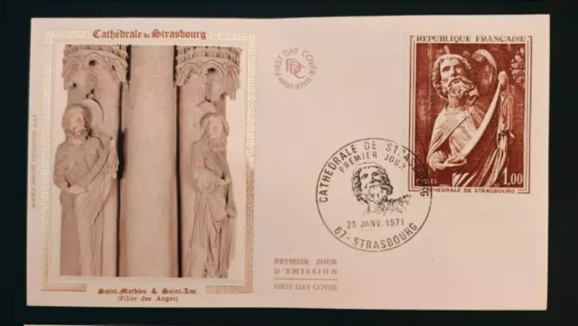 1971 Cathédrale de Strasbourg, Pilier des Anges,  enveloppe Soie 1er jour fdc