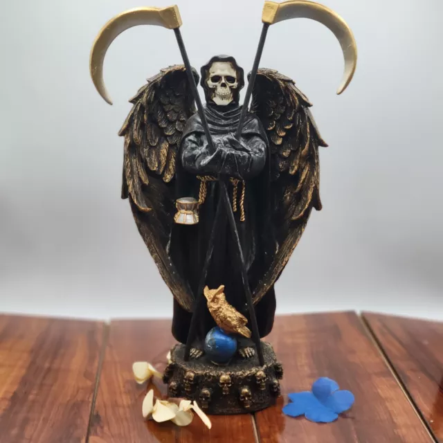 Santa Muerte Black 12" Holy Death Statue/ With Wings & Two Scythes./ Grim Reaper