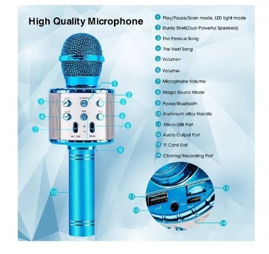 Micrófono Bluetooth de karaoke ShinePick, micrófono de grabación y canto 5 en 1... 2