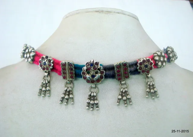 Vintage antike ethnische Stammes-alte Silber Halskette Halsband Perlen Schmuck