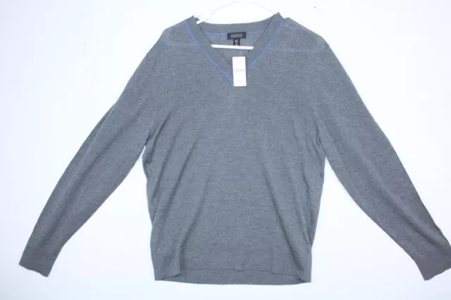 Barneys New York Sweater Mens Medium Gray V Neck Italian Merino Wool Pullover