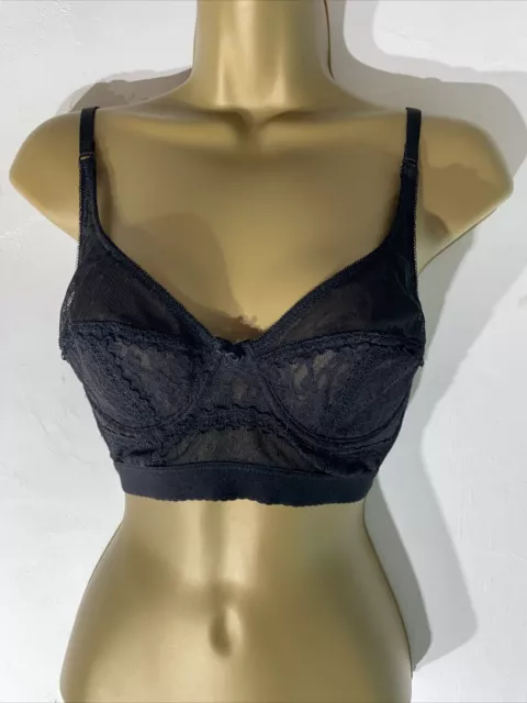 TOPSHOP BLUE BLACK LACE UNDERWIRED MOULDED SILK MIX BRA SIZE 32D CUP